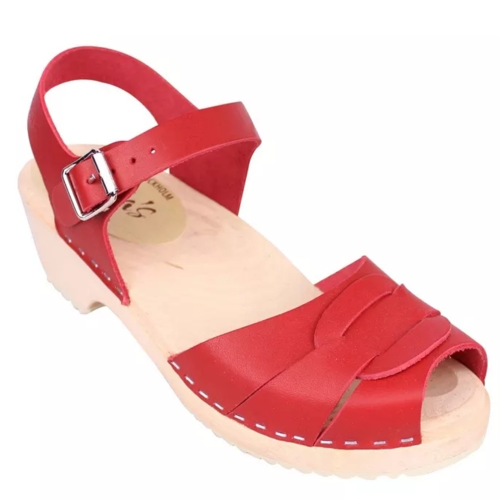 Lotta Stockholm red wooden clogs